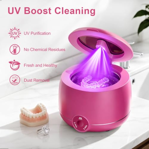 Ultrasonic Retainer Cleaner Machine, 45kHz Ultrasonic Cleaner with UV, Rose