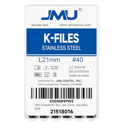 JMU Dental K Files #40 21mm, Stainless Steel Hand Use Files 6 Pcs/Pack #40 (21mm) 1