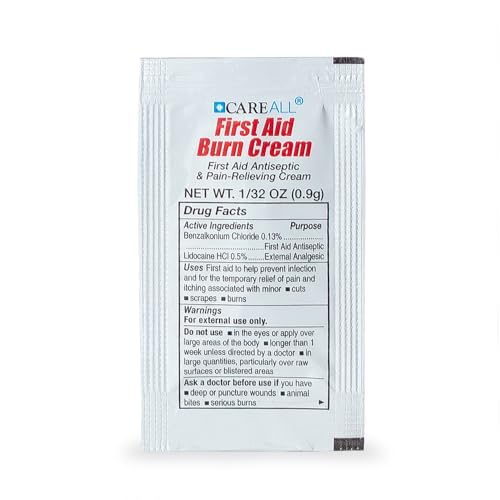 CareALL First Aid Burn Relief Cream 0.9g Packets (Pack of 25) Pain Relieving First Aid Cream for Temporary Relief of Pain from Minor Burns, Cuts, and Scrapes. Prevents Infection