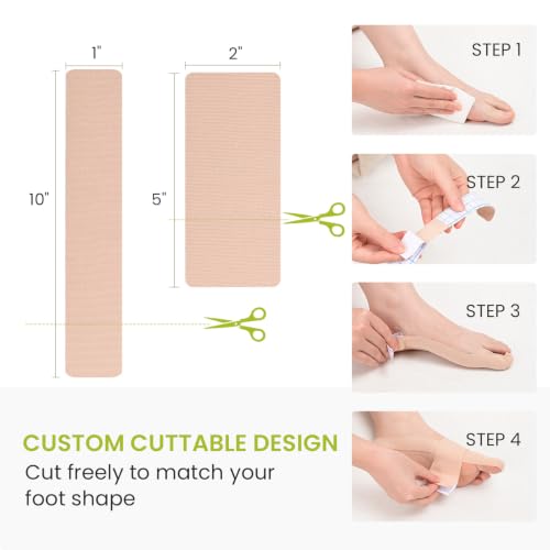 Bukihome Bunion Tape, 24 Pcs Pre-Cut Kinesiology Tape for Feet, Latex-Free Elastic Toe Support Tape for Pain Relief & Joint Comfort(Beige, 8 Wide + 16 Narrow) Beige Multi-Size(8 Wide + 16 Narrow）