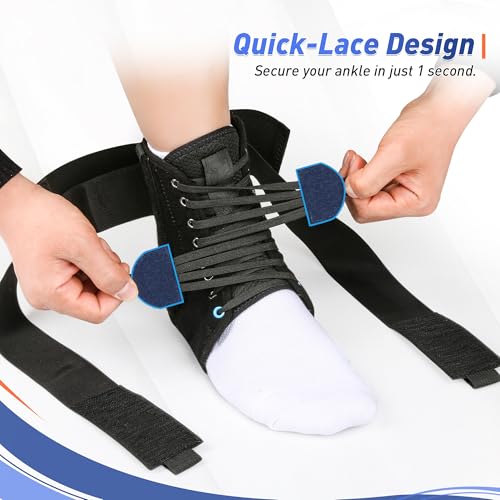 Quick Lace Up Ankle Brace for Women Men with Removable Side Splints, Ankle Support for Sprained Ankle, Injury Recovery, Ankle Stabilizer Brace for Sports,Basketball,Volleyball,Soccer,Tennis,XL X-Large Black-pro