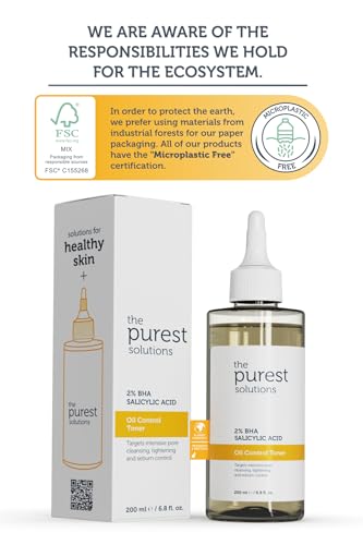The Purest Solutions Oil Control Toner (2% BHA Salicylic Acid) - Oily, Pore Balancing Toner for Acne & Scarred Skin - Blackhead Targeted Formula - Vegan | Cruelty Free | Eco Friendly (6.76 fl. oz)