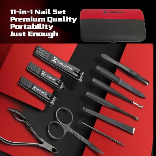 Nail Clippers Set Fingernail and Toenail Clipper Cutters, Manicure Pedicure Kit 11pcs Grooming Kits, Nail Care Tools with Portable Travel Case Present for Man Woman Husband Boyfriend Parent