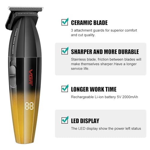 VGR 906 Cordless Hair Trimmer for Men with Zero-Gap T-Blade, Gold Black
