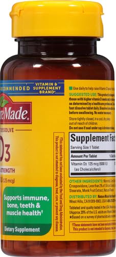 Nature Made Vitamin D3 5000 IU (125 mcg) Extra Strength, Vitamin D Supplement for Immune Support, 70 Sugar Free Fast Dissolve Tablets, 70 Day Supply, (Pack of 2) 70 Count (Pack of 2)