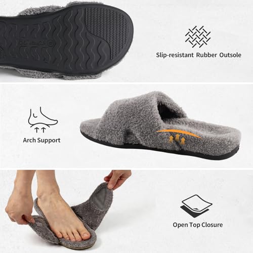 BCSTUDIO Orthopedic House Fuzzy Slippers with Arch Support for Women 8 Grey
