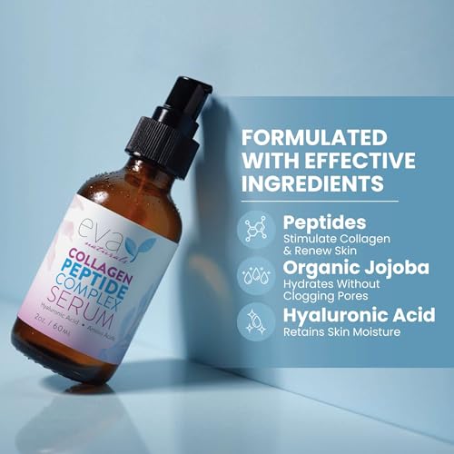 Eva Naturals Multi Peptide Face Serum, Firm, Hyaluronic Acid, 2 oz, 2 Pack Peptide Serum 2 Fl Oz (Pack of 2)