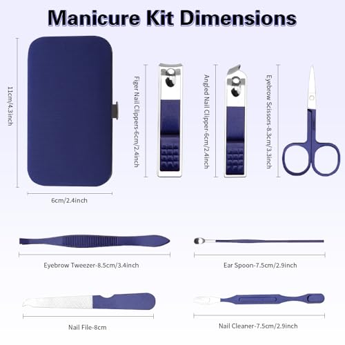 Travel Nail Clippers Kit, Personal Care Manicure and Pedicure Set for Men Women, Grooming Kit Gifts for Business Family Parent (Blue) Blue