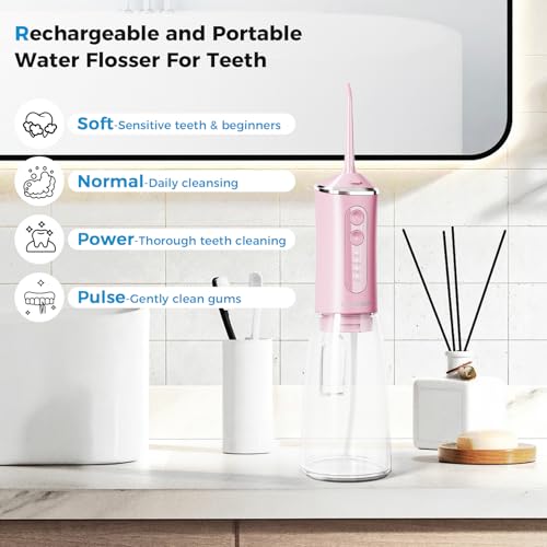 LINKEVAP Water Flosser for Teeth Pick,360ML Rechargeable Travel Oral Irrigator Cleaner,IPX7 Waterproof Daily Dental Care Machine for Home (Pink) Pink