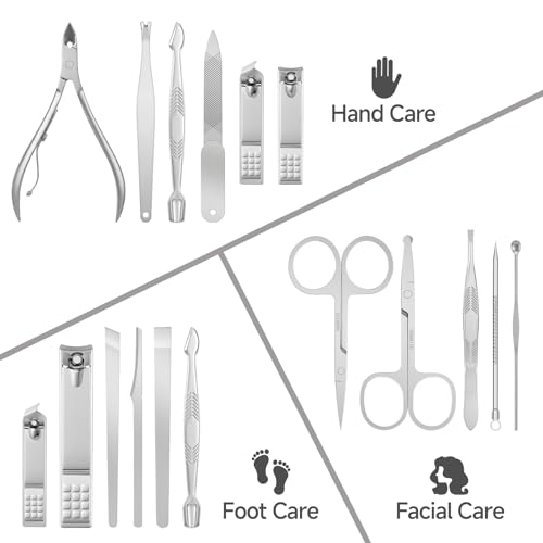 Nail Clippers Set - 15 Pcs Professional Manicure Pedicure Kit Gifts for Fathers Day Men Women, Stainless Steel Fingernail Toenail Cutters, Nail Care Grooming Tools with Luxurious Leather Travel Case