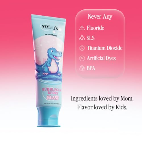 NOBS Jr. Kids Nano Hydroxyapatite Toothpaste – Fluoride Free, SLS-Free, Remineralizing - Dentist Formulated - Bubblegum Berry (Pack of 2) 3.4 Fl Oz (Pack of 2)
