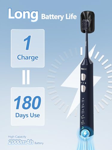 7MAGIC Navy Blue Sonic Electric Toothbrush Bundle with Genuine Brush Heads for Deep Cleaning 2-Pack