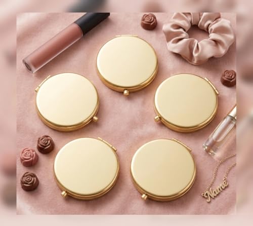 Magnifying Compact Double-Sided 1X/2X Round Pocket Handheld Travel Makeup Portable Pocket Mirror (5, Gold) 5