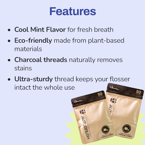 Autobrush Charcoal- Mint Dental Flossers for Adults- Floss Picks, for Complete Cleansing and Plaque Removal, Easy-to-Use Design (2-Pack)
