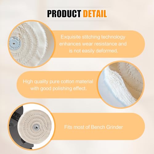 6 Inch Buffing Wheel for Bench Grinder, Polishing Wheel Kit with Polishing Compounds, Cotton Buffing Pads for Jewelry, Metal, Aluminum, Wood, Jade, Stainless Steel, Glass, Plastic Polish 0.157" Arbor Hole