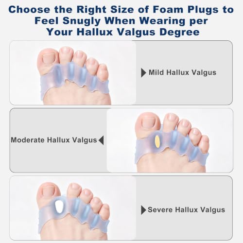 Progressive Big Toe Separators, Gel Bunion Corrector for Hammer & Claw Toe Transparent Blue with hole plug