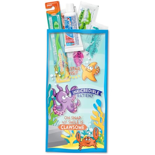 Practicon FlosSeas 6" x 12" Dental Giveaway Bag, Dental Hygiene Patient Care Goodie Bag, Dentist Office Plastic Gift Bags, 100 Pack 6" x 12"