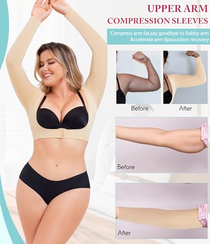 LODAY Upper Arm Shaper for Women Faja Post Surgery Slim Compression Sleeves Beige Large-X-Large