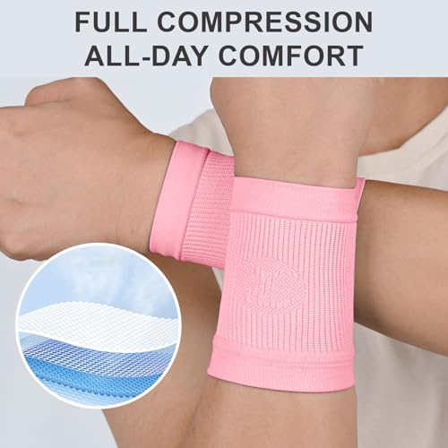 KEKING Compression Wrist Sleeves - 2 pairs (Black, Medium+ Pink, Medium)