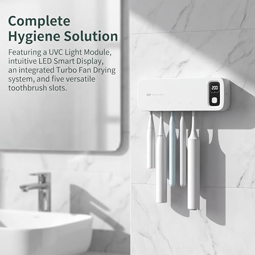 UVC Toothbrush Holder with UV Sanitizer & Dryer (White) White
