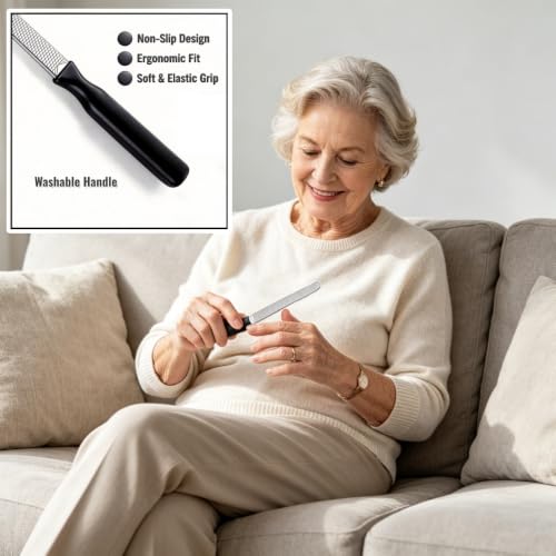 Heavy Duty Metal Toe Nail Files for Thick Nails & Ingrown Lifter-GJYT4 Black Silicone+Silver Lifter