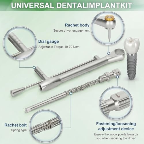 universal implant driver kit,High Precision Dental Implant Torque Wrench，16pcs screwdriver for dental implant,Torque Value of 10-70Ncm,Autoclavable Universal Implant Kit