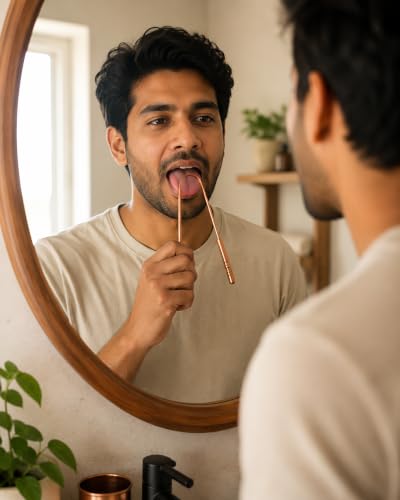 Pure Copper Tongue Scraper (Pack of 4) – 99.99% Pure Copper, Seamless One-Piece Design, Ayurvedic Oral Care Tool for Family & Daily Use Pack of 4