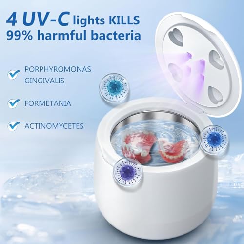Ultrasonic Retainer Cleaner - Retainer Cleaner Machine for Dentures,250ml Mouth Guard Cleaner, Aligner Cleaner, Braces,Toothbrush Heads Cleaner, 2 Modes Dental Cleaning Pod
