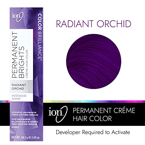 ion Permanent Brights Hair Color Kit: Permanent Brights Creme Hair Color Radiant Orchid (2.05 oz), Sensitive Scalp 10 Volume Creme Developer (8 oz), & After Color Treatment (7 fl oz)