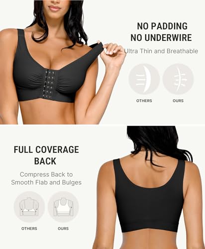 FeelinGirl Post Surgery Compression Bra for Women's Front Closure Bra XX-Large Black