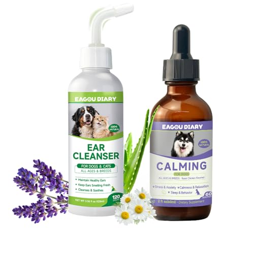 Eagou Diary Cat & Dog Ear Cleaner Gentle Cat & Dog Ear Cleaning Solution - Dog Calming Drops Anxiety and Stress Relief for Dogs