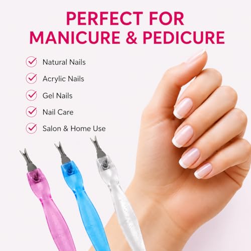 3 Pack Cuticle Pusher and Trimmer Set, Stainless Steel Cuticle Remover Tools, Dead Skin Fork Cleaner, Professional Manicure Pedicure Nail Care Kit for Home Salon Use