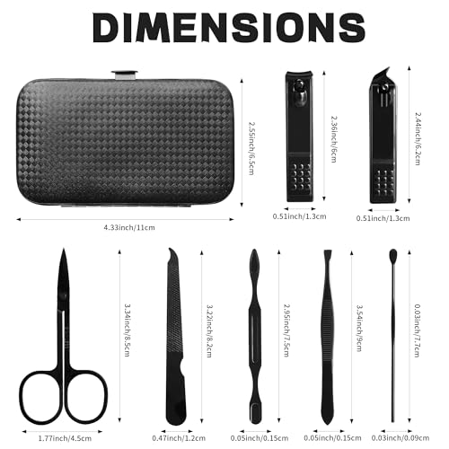 Manicure Set Gift for Men Women, Easter Basket Stuffers for Teen Boys Girls, 7 in 1 Finger and Toe Nail Clippers Kit, Personal Care Tools Accessories Pedicure Kits with Travel Case Nail Grooming Kit Black