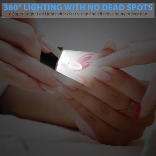Professional Manicure Pedicure Kit, Cordless Electric Nail File Set, 360° LED Light Nail Drill Machine with LCD Display, 10 Speeds Rechargeable Nail Drill for Gel Nail Thick Toe Nails Christmas Gifts Black-1 Pack