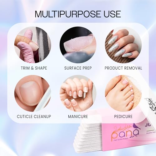 10pcs - PANA Jumbo Double-Sided Emery Nail File for Manicure, Pedicure, Natural, and Acrylic Nails - White (Grit 180/180) Grit (180/180) White (Jumbo)