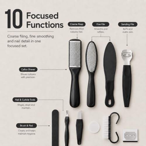 10-in-1 Pedicure Kit with Foot Files and Callus Shaver, Black