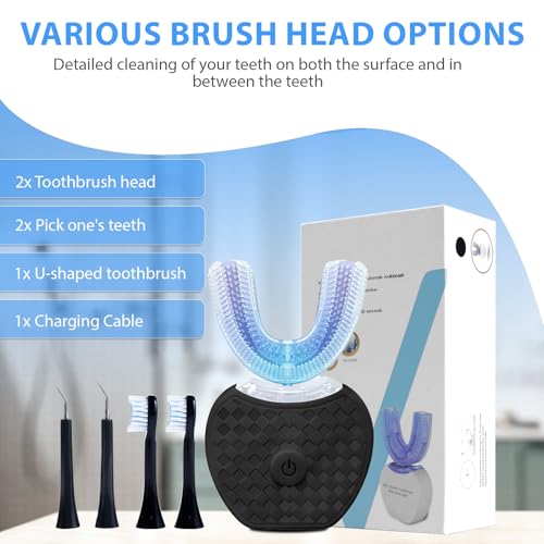 KUOLAO U-Shaped Toothbrush for Adults - 360° Teeth Whitening & Mouth Cleansing, Hands-Free Gums Protection - Fast Charging & LED Light - Waterproof IPX7