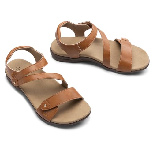 Rihero Women's Flat Orthopedic Sandals with Arch Support 8.5 Brown