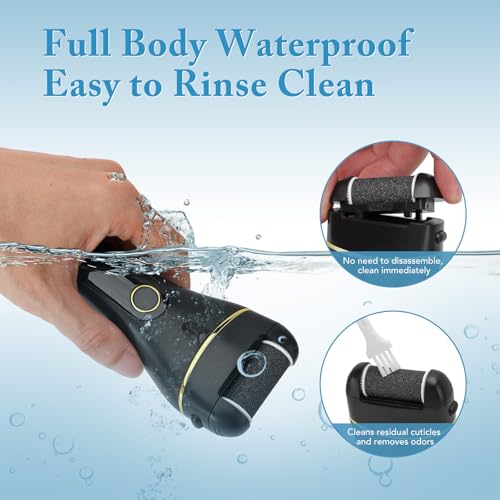 VINGVO Electric Feet Callus Remover, Rechargeable IPX5 Foot Care Pedicure Kit, for Dead Skin&Cracked Heel, Electric Foot File Set with 3 Roller Heads (Black) Black