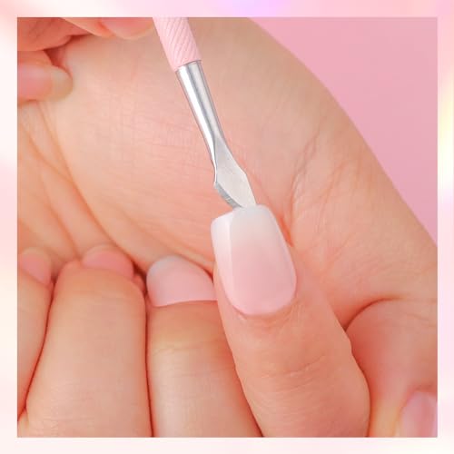 Makartt 1-Pack Pink Dual-End Cuticle Pusher, Stainless Steel Pink Cuticle Pusher