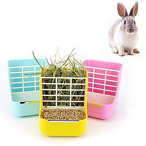 Rabbit Feeder, Hay Food Bin Feeder, Pink (Plastic), Adjustable, Removable Grass Rack, Stainless Steel Edge, for Rabbit, Guinea Pig, Chinchilla - BeesActive Australia