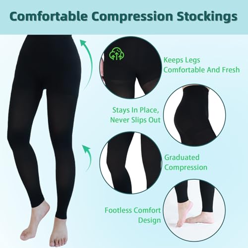 Medical Compression Leggings, 20-30mmHg Graduated Support Stockings Large Footless/Black+beige