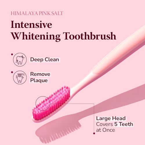 HIMALAYA PINKSALT Fluoride Free Hydroxyapatite Toothpaste with Niacinamide 3.9 oz + HIMALAYA PINKSALT Intensive Clean Toothbrush 4Counts, Teeth Whitening Toothpaste, Extra-Large Toothbrush