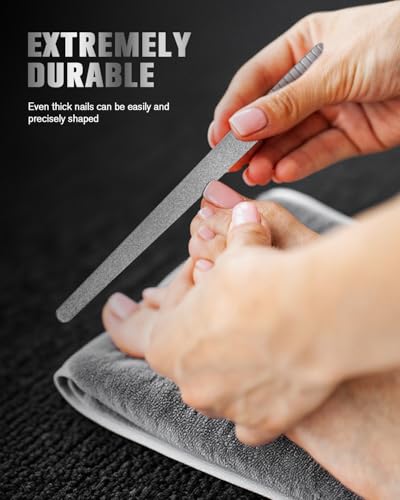 FERYES Stainless Steel Double Side Nail File with Anti-Slip Handle for Salon Home and Travel, Metal Manicure File for Women and Men, 4.8-Inch Filing Surface