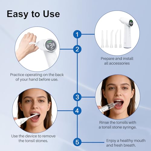 Upgraded Tonsil Stone Remover Tool – Rechargeable Tonsil Stone Vacuum with LED Light & 11-in-1 Probes, for Bad Breath Relief, Safe Silicone/Glass Tip for Tonsilloliths Removal OFF-White