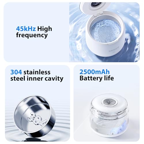 Ultrasonic Retainer Cleaner Machine 46kHz ultrasonic cleaner for denture/Jewelry/Toothbrush with 4 Cleaning Modes for Dentures, Aligner, Braces, Toothbrush Heads, Jewelry
