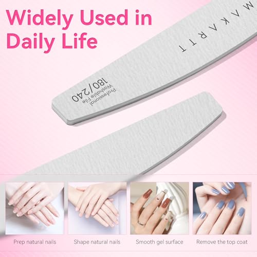 Makartt 180/240 Grit Nail Files, 2PCS Zebra Emery Boards for Natural Nails 2pcs-Nail File 180/240 Grit