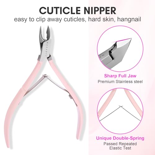 Makartt 3 Pcs Pink Cuticle Nipper Set, Stainless Steel Pusher & Scraper Pink-3pcs