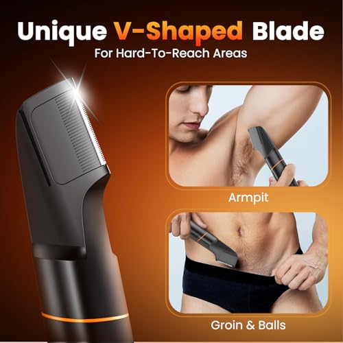 MAXGROOM Manscape Body Hair Trimmer for Men, Waterproof Pubic, Groin & Ball Shaver, No-Nick Mens Electric Grooming Kit with LED Display, USB Rechargeable, Adjustable Guide Comb Black