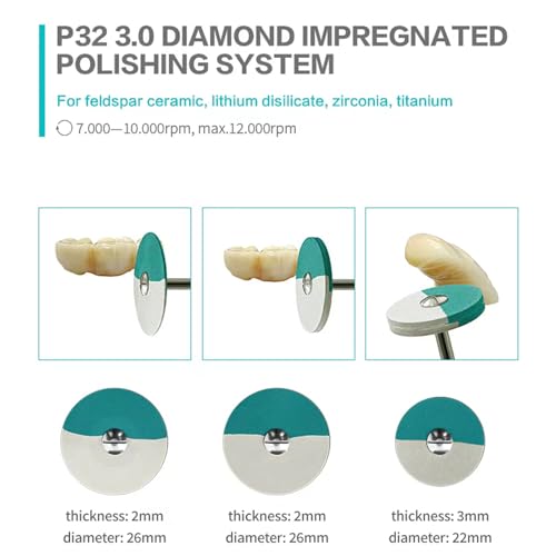 Dental Composite Resin Polishing Discs Polisher Rubber Wheel, High-Density Grit Fine/Medium/Coarse Grit Available for Ceramic & Zirconia (Thickness:3mm Diameter:22mm-Blue) thickness:3mm diameter:22mm-Blue